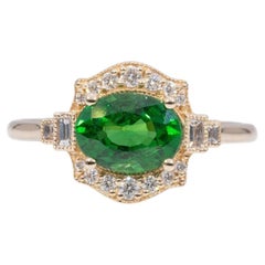 Anillo de granate tsavorita de 1,8 ct con detalles de diamantes extraídos de la tierra: oro macizo de 14K