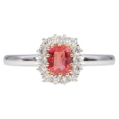 AAA Padparadscha Sapphire Ring with Earth-Mined Diamond Accents: Solid 14K Gold