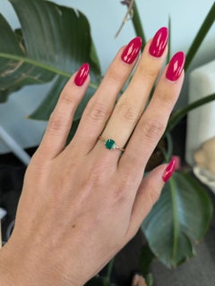 Colombian Emerald Ring with Earth-Mined Diamond Accents: Solid 14K Gold, 6x5mm