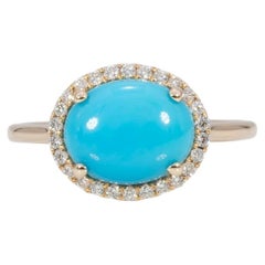2.3Ct Sleeping Beauty Turquoise Ring with Natural Diamonds Accents: 14K Gold