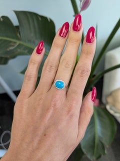 2.3Ct Sleeping Beauty Turquoise Ring with Natural Diamonds Accents: 14K Gold