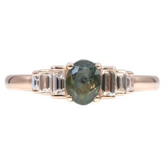 Bague en alexandrite naturelle rehaussée de diamants extraits de la terre : or massif 14 carats, 6 x 4 mm