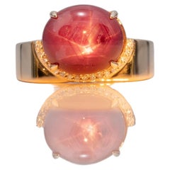 8.3Ct Star Ruby Ring with Earth-Mined Diamond Accents: Solid 14K Gold, 12x10mm