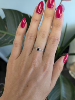 Black Diamond Ring with Diamond Accents in Solid 14K Gold, Asscher cut 3.6mm