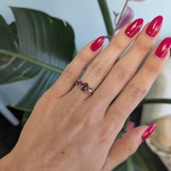 1.7Ct Three-Stone Rubellite Tourmaline Ring in Solid 14K Gold, Oval Cut 7x5mm