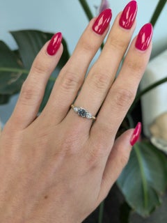 Alexandrite Ring with Earth-Mined Diamond Accents in Solid 14K Gold, Round 4mm