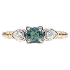 Alexandrite Ring with Earth-Mined Diamond Accents in Solid 14K Gold, Round 4mm