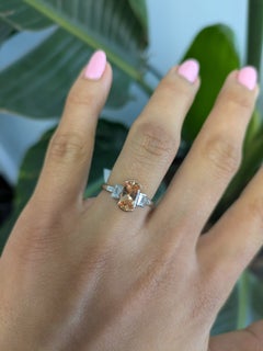 1.3Ct Imperial Topaz Ring with Natural Diamond Accents in Solid 14K Gold, 9x5mm