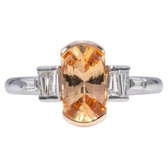 Anillo de topacio imperial de 1,3 ct con detalles de diamantes naturales, en oro macizo de 14K, 9 x 5 mm