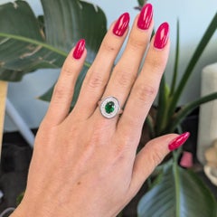 2Ct Tsavorite Garnet Ring with Natural Diamond Accents: Solid 14K Gold, 9x6.5mm