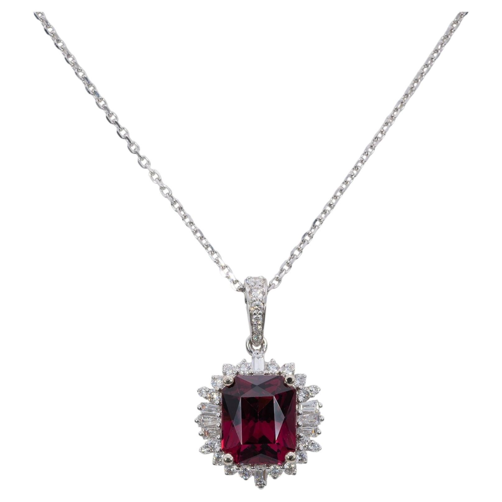 4.8Ct Rhodolite Garnet Pendant with Natural Diamonds in Solid 14K Gold, 11x9mm For Sale
