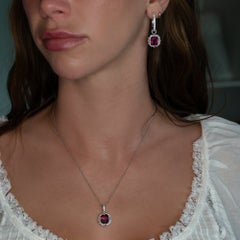 4.8Ct Rhodolite Garnet Pendant with Natural Diamonds in Solid 14K Gold, 11x9mm