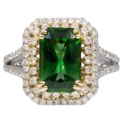 2.5Ct Chrome Tourmaline Ring with 100 Natural Diamonds: Solid 14K Gold, 11x7mm