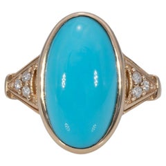 5.5Ct Sleeping Beauty Turquoise Ring with Earth Mined Diamonds in Solid 14K Gold