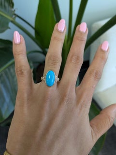 5.5Ct Sleeping Beauty Turquoise Ring with Earth Mined Diamonds in Solid 14K Gold