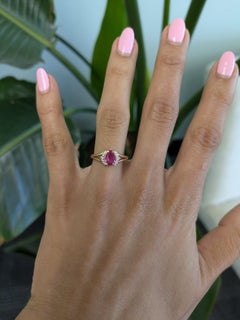 Pink Sapphire Ring with Earth-Mined Diamond Accents: Solid 14K Gold, 8x5.3mm