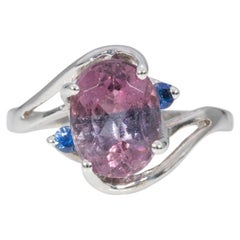 1.74Ct Bi-Color Tourmaline Estate Ring with Sapphire Accents in Solid 14K Gold