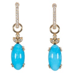 Pendientes convertibles «La Bella Durmiente» con turquesa y diamantes: oro macizo de 14K, 12 x 6 mm