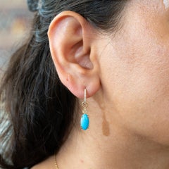 Pendientes convertibles «La Bella Durmiente» con turquesa y diamantes: oro macizo de 14K, 12 x 6 mm