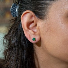 1.6Ct Zambian Emerald Solitaire Stud Earrings in Solid 14K Gold, Bezel Set 6mm