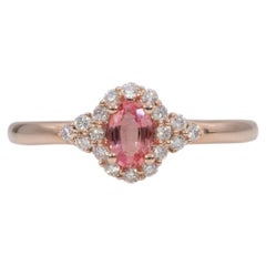 AAA Padparadscha Sapphire Ring with Earth-Mined Diamond Accents: Solid 14K Gold