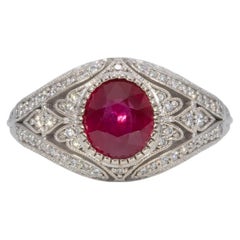 1.5Ct GIA Certified Burma Ruby Ring with Natural Diamond Accents: Solid 14K Gold