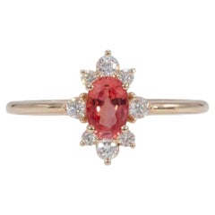 AAA Padparadscha Sapphire Ring with Earth-Mined Diamond Accents: Solid 14K Gold