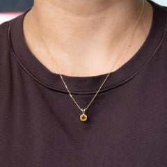 1.25ct Solitaire Citrine Pendant in Solid 14K Yellow Gold  RD 7mm  Rabbit Bail