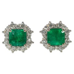 Colombian Emerald Earrings with Earth-Mined Diamond Accents: Solid 14K Gold, 5mm