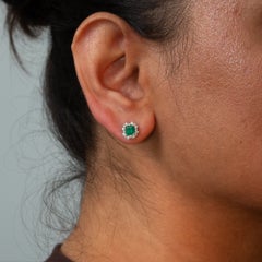 Colombian Emerald Earrings with Earth-Mined Diamond Accents: Solid 14K Gold, 5mm