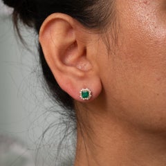Colombian Emerald Earrings with Natural Diamond Accents: Solid 14K Gold, 5mm