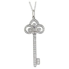 Tiffany & Co. Platinum Diamond Fleur De Lis Key Pendant Necklace