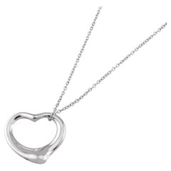TIFFANY & Co. Elsa Peretti Platinum 16mm Open Heart Pendant Necklace