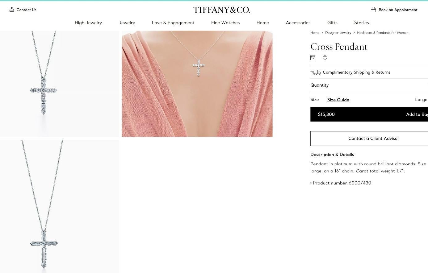 TIFFANY & Co. Collier en platine avec pendentif croix en diamant de 1,71ct Large en vente 3
