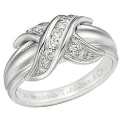 TIFFANY & Co. 18K White Gold Diamond Signature X Ring 4.5