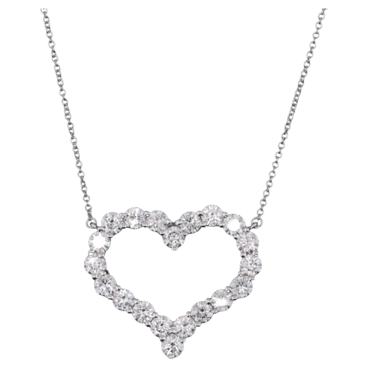 TIFFANY & Co. Platinum 1.96ct Diamond Heart Pendant Necklace Large