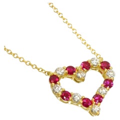 TIFFANY & Co. 18K Gold Diamond Ruby Heart Pendant Necklace