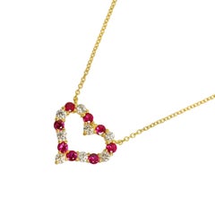 TIFFANY & Co. 18K Gold Diamond Ruby Heart Pendant Necklace