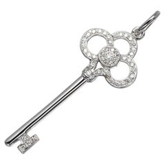 TIFFANY & Co. 18K White Gold .11ct Diamond Crown Key Pendant 1.5"
