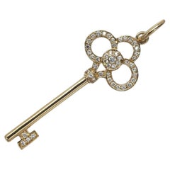 TIFFANY & Co. 18K Yellow Gold .11ct Diamond Crown Key Pendant 1.5"
