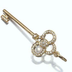 TIFFANY & Co. 18K Yellow Gold .11ct Diamond Crown Key Pendant 1.5"