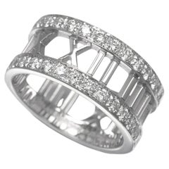 TIFFANY & Co. Atlas 18K White Gold Half Circle Diamond Open Ring 5.5