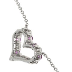 TIFFANY & Co. Platinum Diamond Pink Sapphire Heart Pendant Necklace Mini