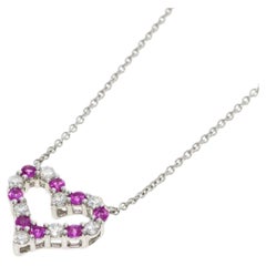TIFFANY & Co. Platinum Diamond Pink Sapphire Heart Pendant Necklace Mini
