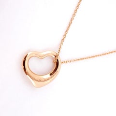 TIFFANY Elsa Peretti 18K Rose Gold 5 Diamond 16mm Open Heart Pendant Necklace