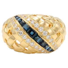 Anillo «Vannerie Dome» de TIFFANY & Co. en oro de 18 quilates con diamantes y zafiros, talla 7