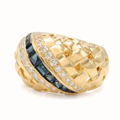 Anillo «Vannerie Dome» de TIFFANY & Co. en oro de 18 quilates con diamantes y zafiros, talla 7