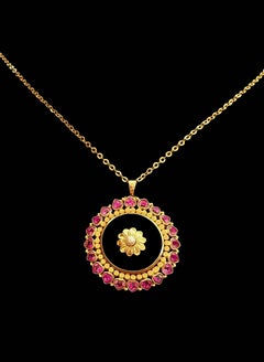Art Deco Pink Spinel, Onyx, Pearl & 18K Gold Pendant - France - 20th Century