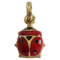 Vintage 18K/750 Yellow Gold & Enamel Ladybug Pendant - Italy - Late 20th Century