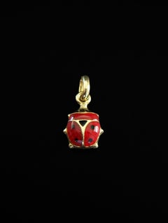 Vintage 18K/750 Yellow Gold & Enamel Ladybug Pendant - Italy - Late 20th Century
